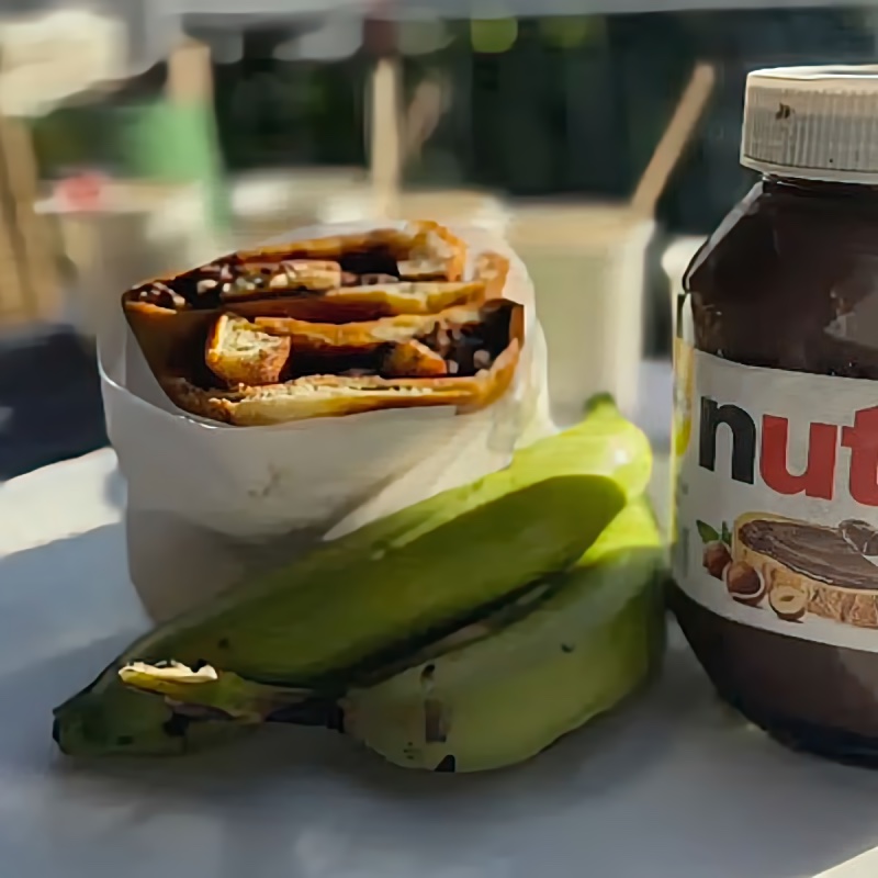 A sweet Yorkshire pudding wrap with banana and chocolate spread